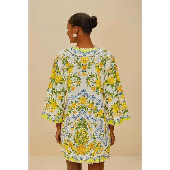 NEW, Farm Rio off-white sicily lenzing ecovero euroflax mini dress Size L #MD808 - Picture 3 of 8